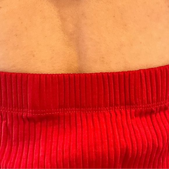 Enza Costa Viscose Rib Twist Back, Long Sleeve Red Midi Cocktail Dress, Sz S - Picture 10 of 14